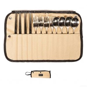 Ensemble De Couverts De Camping En Acier Inoxydable, Ustensiles De Cuisine Pour Pique-Nique Avec Sac De Rangement, Ensemble Chinois De 12 Pieces - Neuf