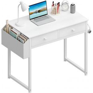 SUBZONAL-Petit Bureau Blanc avec Tiroirs pour Chambre Travailler, Bureau d'ordinateur avec Tiroir de Rangement pour Enfant Petits Espaces - Neuf