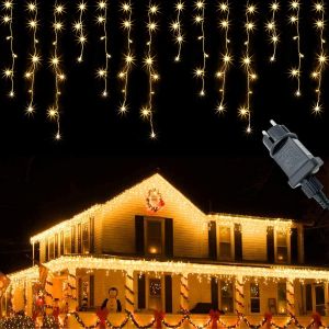 AIOU-Rideau Lumineux Noel Extérieur 10M 400Leds Guirlande Lumineuse Exterieur 8 Modes Decoration Noel Exterieure Rideau Lumineux Acec Timer Étanche Ip44 Pour Noël,Mariage,Fête,Balcon,Toit,Blanc - Neuf