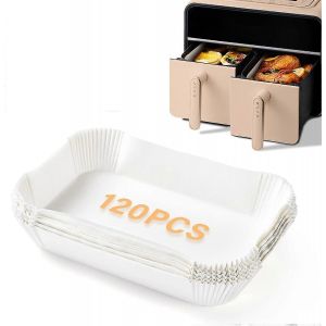 Paquet De 120 Papier Sulfuris&eacute; Airfryer,22 Cm 14 Cm,Papier Sulfuris&eacute; R&eacute;sistant &Agrave; L'huile,Friteuse &Agrave; Air En Papier Sulfuris&eacute; Antiadh&eacute;sif Pour Deux Zones,Papier Sulfuris&eacute; Pour La Cuisson - Neuf