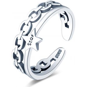 Kahfl-Bague Réglable En Argent Sterling 925 Pour Femme-Style Rétro-Double Couche-Forme D'étoile-Bague Ouverte,Argent - Neuf