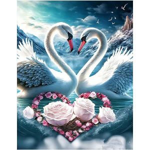 Oayew-Square Diamond Painting Cygne 40x50 Cm Peinture Diamant Avec Cygnes Tableau Diamant En Carr&eacute; Cygne Painting Diamant Lac Des Cygnes Diamond Painting Cygne Blanc Peinture Diamant Paysage Coeur - Neuf