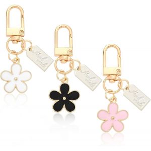 KAL-Lot De 3 Porte-Clés Esthétiques En Forme De Fleur - Mini Porte-Clés Élégant Pour Sac À Dos - Breloque Florale - Accessoires De Sac À Main - Cadeaux Pour Femme, Multicolore, 5.5Cm/2.16In - Neuf