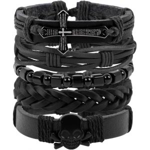 Kal-6-12pcs Bracelet Tressé Punk Gothique Rock Manchette Multicouche Cordon Vintage Homme Femme - Neuf
