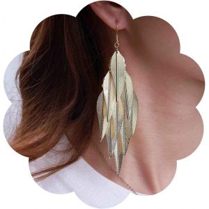 Kal-Boucles D'oreilles Feuilles De Chandelier Boucles D'oreilles Feuilles De M&eacute;tal Gouttes D'or Boucles D'oreilles Pendantes Feuilles Longues Franges Feuilles Bijoux Pour Femmes Et Filles - Neuf