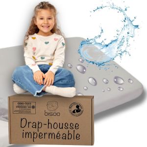 Bisoo Drap Housse 75x95 / 75x100 Impermeable - Drap Housse Alese Protege Matelas Bebe Pour Tour De Parc Et Lit Bebe - 100% Jersey Oeko-Tex - 1 Drap Impermeable Gris 95x75 / 100x75 Cm - Neuf