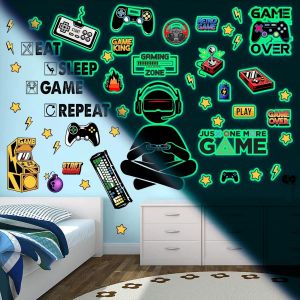 Stickers Muraux Fluorescent Gamer Autocollants Muraux Lumineux Gamer Stickers Muraux de Jeux Vid&eacute;o Sticker Phosphorescent Autocollant Lumineux Gaming Enfant Decoration Chambre Ado Garcon(Vert) - Neuf