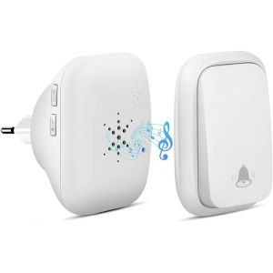 Kalanka-Sonnette Sans Fil, Sonnette Auto Aliment&eacute;e Sans Batterie Requise Carillon De Porte Sans Fil, Bouton Poussoir &Eacute;tanche &Agrave; 150m De Port&eacute;e Avec 38 Carillons, Volume &Agrave; 4 Niveaux Et Led - Blanc - Neuf