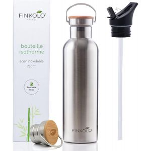 Gourde Isotherme Inox 750ml - Bouteille Isotherme Inox - 2 Bouchons Inclus - Gourde Inox Sport Avec Paille - Sans Bpa - Étanche - Bouteille D'eau Metal - Neuf