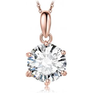 Kal-1-3ct Classique Cubic Zirconia Pendentif Taille Rond Solitaire Argent 925 Femme, Plaqué Or Jaune Or Rose Collier Chaine Diamant Simulé Mariage Mariee 45cm, Ensemble Parure Bijoux Cadeau - Neuf