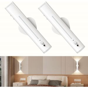 Lampe Led Murale Sans Fil Rechargeable, 2 Psc Applique Murale Detecteur De Mouvement Intérieure Exterieur, Magnétique Métal Télécommande, Lumiere Pile Pour Chevet, Chambre, Couloir, Salon - Neuf
