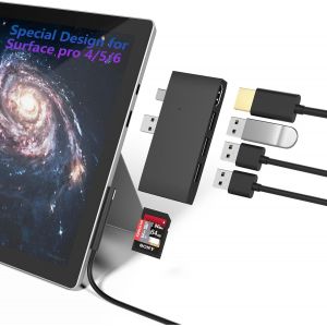 Surface Pro 4/Pro 5/Pro 6 Station d'accueil Hub USB Adaptateur Hub USB 3.0, Lecteur de Carte m&eacute;moire SD et TF/Micro SD, convertisseur de Port HDMI 4K Accessoires pour Microsoft Surface Pro 6/5/4 - Neuf