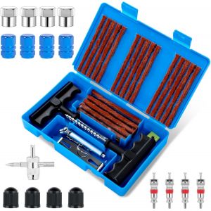 MEVRONISSHOP-Kit de R&eacute;paration de Pneu, 48Pcs Outils de r&eacute;paration de Pneus Lourds et Ensembles de R&eacute;paration de Pneus Portables, pour Voitures, Motos, camions, VTT, Tracteurs, Camping-Cars, SUV - Neuf