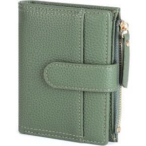 Portefeuille Femme Cuir, Porte Monnaie Femme Petit Portefeuilles Et Porte-Cartes Avec Fermeture Éclair Poche À Monnaie, Vert - Neuf