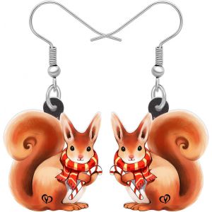 Kal-Boucles D'oreilles Ecureuil De Noël En Acrylique Bijoux Pendants Cadeaux Ecureuil Amusants Pour Femmes Filles - Neuf