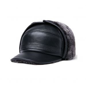 Chapeau D'hiver 100 % Cuir De Vache Véritable Pour Homme, Chaud Et Confortable, Avec Doublure Chaude (Noir Et Blanc), Taille 2xl (59-60 Cm) - Neuf