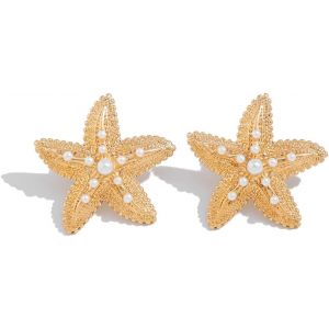 Kal-Boucles D'oreilles En Forme D'&eacute;toile De Mer Pour Femme, Grandes Boucles D'oreilles &Agrave; Tige Style Boh&egrave;me, Accessoires De Plage, Oc&eacute;an, Mer, Bijoux D'&eacute;t&eacute;, Cadeau - Neuf
