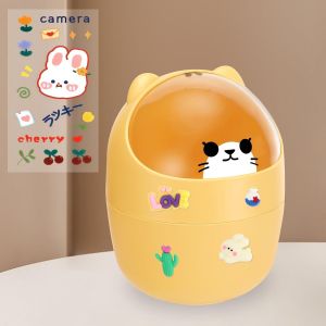 Kalanka-Mini Poubelle De Bureau Avec Couvercle & Jolis Autocollants, Poubelle De Style Dessin Animé Mignon Portable, Petite Poubelle De Table, Pour Chambre Salle De Bain Salon Cuisine 19×12cm (Jaune) - Neuf