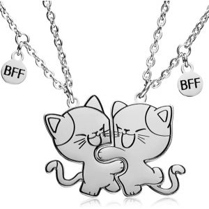 Kales-Meilleurs Amis,2 Pièces Collier Pendentif Chat Assorti Filles Collier D'amitié Chat En Acier Inoxydable Bff,Collier Pendentif S?urs Cadeau De Bijoux D'amitié,Pour Amis,Amoureux - Neuf