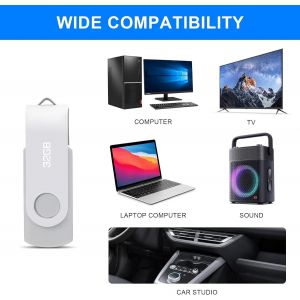 CL&eacute; USB 32Go, Cle USB Pen Drive USB 2.0 M&eacute;moire Stick 32Go Thumb Drive pour PC, TV, Voiture, Ordinateur Portable etc (Argent) - Neuf