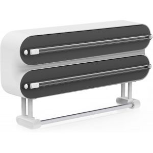 Mevronisshop-3 In 1 Derouleur Film Alimentaire Avec Porte Sopalin Cuisine, Distributeur Film Alimentaire, Magn&eacute;tique Distributeur Papier Aluminium Et Film Avec Coupeur (Noir) - Neuf