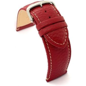 Kal-Bracelet Montre Cuir De Veau Grain Bison Style Classique Rembourr&eacute; Couture Blanche Boucle Acier Tailles 12mm 14mm 16mm 18mm 20mm 22mm 24mm P206 - Neuf