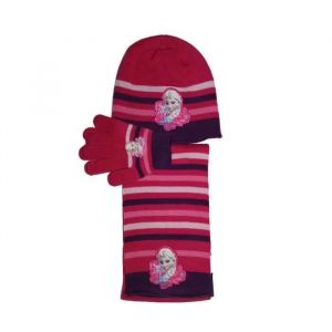 Ensemble Bonnet Gants Écharpe La Reine Des Neiges Rose Violet - Neuf