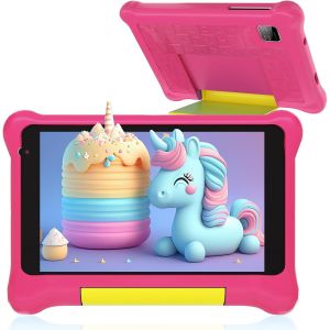 KALANKA-Tablette Enfants 7 Pouces Android 13 Tablette 5GB RAM 32GB ROM Applications Pré-Installé Contrôle Parental Bluetooth WiFi Tablette Éducative avec Kid-Proof Étui (Rose) - Neuf