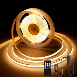 Bande Led Cob 2m, Blanc Chaud 2700k 24v 320leds/M Cri90, Ruban Led Dimmable Avec T&eacute;l&eacute;commande Rf Et Alimentation, Pour D&eacute;coration Maison/F&ecirc;te/Diy - Neuf