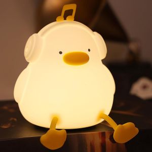 Cmjaagur-M Duck Night Light Musical Canard Lumi&egrave;re De Canard Mignon En Silicone Veilleuse Pour La Chambre D'enfant Rechargeable D&eacute;coration De Chambre Cadeau D'anniversaire Cr&eacute;atif Pour Filles[M1717] - Neuf