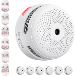 Mini D&eacute;tecteur de Fum&eacute;e Photo&eacute;lectrique avec Pile de 10 Ans avec Pad Adh&eacute;sif Magn&eacute;tique, D&eacute;tecteur d`Incendie avec Support Magn&eacute;tique, avec Bouton de Test/Silence, XS01, Lot de 6 - Neuf