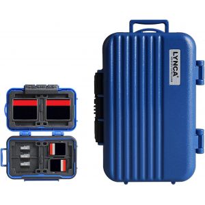 KALANKA-Étui pour Carte Mémoire, KH6 Boîte de Rangement de Protection Dure pour Carte Caméra Compacte Professionnelle Antichoc et Étanche pour 8 Cartes SD 4 Cartes CF 12 Cartes Micro SD/TF (Bleu) - Neuf