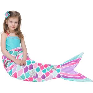 YTFHG-Couverture Sirène Queue pour Fille - Couverture Sirène Portable pour Enfants Adolescents Couverture Douillette Peluche Sac de Couchage Sirène pour Cadeaux d'anniversaire Noël, 140 x 60cm - Neuf