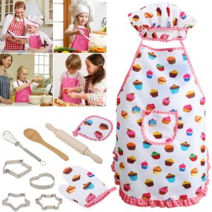 1 ensemble de vêtements de chef pour enfants, tablier et toque de chef, etc. (11 pièces), ensemble de cuisine pour enfants - Neuf