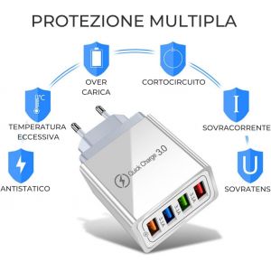 Chargeur Usb Mural 4 Ports 3.1 - Chargeur Usb Multiple Prise Usb Multiple Pour Iphone 12 Xr Xs Max Xr 8,Ipad,Samsung Galaxy S8 S9 Huawei P30 P20 Htc Lg Motorola Nokia - Neuf