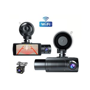 Cam&eacute;ra embarqu&eacute;e 3 en 1 avec Wi-Fi, enregistrement avant et arri&egrave;re, vision nocturne, surveillance de stationnement 24h/24 et 7j/7 - Neuf