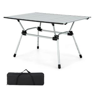 Table De Camping Pliante Pour 4-6 Personnes 90 X 60,5 Cm L&eacute;g&egrave;re R&eacute;glable 4 Niveaux Design Moderne En Aluminium Argent Helloshop26 20_0013909 - Neuf