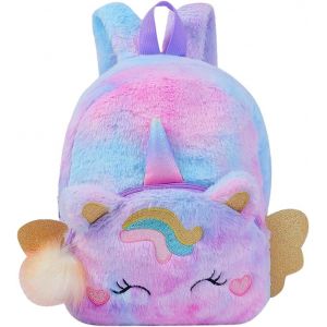 Sac à dos licorne en peluche pour enfants,maternelle-Sac à dos mignon et doux-Mini sac de voyage-Cadeau pour garçons et filles (violet),lilas,S - Neuf