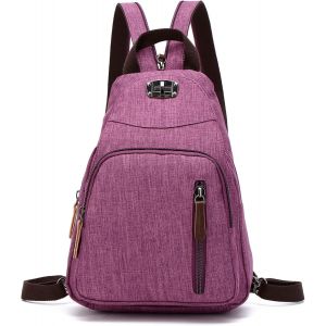 CAUC-R&eacute;tro Sac de Poitrine Petit Sac &Agrave; Dos Bandouli&egrave;re Sling Bag Sac Bandouli&egrave;re Sac d'Epaule Sac d'&eacute;cole Sacoche pour Homme Femme Commuer Universit&eacute; &Eacute;cole Voyage Daypacks Durable Polyester Mauve - Neuf