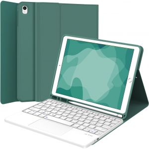 Coque Clavier Avec Touchpad Pour Ipad 6/5Eme Generation 9.7"", Azerty Clavier Avec Pavé Tactile Pour Ipad Air 2/1, Détachable Sans Fil Clavier Avec Porte-Crayon, Vert Foncé - Neuf
