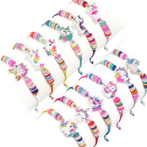 Kalanka-Bracelet Enfant Fille Coloré Bois Fleur Coeur Papillon Bijoux Élastique Bracelet Amitié Pour Petits Cadeaux Anniversaire Fille Noël Fête Jouet - Neuf