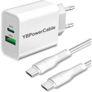 Chargeur Rapide Usb C Pd 25W & 18W Qc 3.0 Avec Cable Pour Samsung A54 5G S24 S21 S20 S23 Plus Ultra Fe 5G A15 A25 A53 A13 A33 A34 A23 A05S,Xiaomi12 Lite,2-Port Adaptateur Secteur Pour Iphone 14 15 1 - Neuf