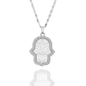 Kal-Collier Ras Du Cou Pour Les Femmes, Chanceux Hamsa Main Pendentif Avec Cristal Filles Longue Chaîne Collier Brillant Strass Collier - Neuf