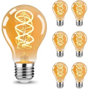 Ampoule Led E27 Vintage Edison - 4w Blanc Chaud 2200k Ampoule Led R&eacute;tro Filament D&eacute;corative Verre Ambr&eacute; Bulb Int&eacute;rieur Non-Dimmable, Equivalent &Agrave; Ampoule Incandescente 40w, Lot De 6 (A60) - Neuf