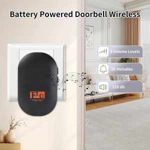 Kalanka-Sonnette Sans Fil Aliment&eacute;e Par Piles, 110 Db, Sonnerie Sans Fil, 38 M&eacute;lodies, Fonctionne Jusqu'&agrave; 150 M De Port&eacute;e, Led Clignotante Sans Fil Avec Mode Muet, Utilisation En Ext&eacute;rieur - Neuf
