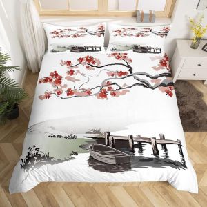 Housse De Couette X Style Japonais, D Imprim&iquest;&iquest;E Microfibre Parure De Lit Style Japonais Housse De Couettes Personne Avec X Taie D'oreiller X Cm - Neuf