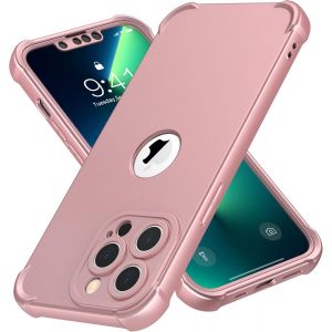 Brs-Coque Pour Iphone 13 Pro + 2 Pièces Verre Trempé Protection Écran, 2 En 1 Antichoc Souple Silicone Tpu Arrière Rigide Pc Avant Housse De Protection Pour Iphone 13 Pro Case 6,1"" Or Rose - Neuf