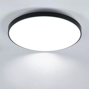 Kal-Led Plafonnier Rond 27 Cm, Ip44 Étanche, 24w 6500k Blanc Froid, Noir, Cri 80, Plafonnier Led Plat Pour Salle De Bain, Cuisine, Balcon, Couloir, Chambre - Neuf
