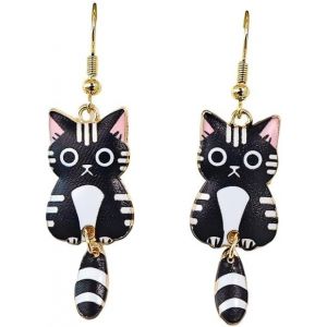 Chenquansarl-Boucles D'oreilles Chat Queue &Eacute;maill&eacute; Kawaii - Bijoux Mignons Cadeaux Amoureuses Des Chats - Neuf