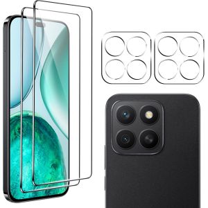 Lot De 2 Films De Protection D'&eacute;cran Compatibles Avec Honor X8c Pour Verre Blind&eacute; Et 2 Films De Protection Pour Appareil Photo, Duret&eacute; 9h, Anti-Rayures, Sans Bulles, Hd Transparent - Neuf